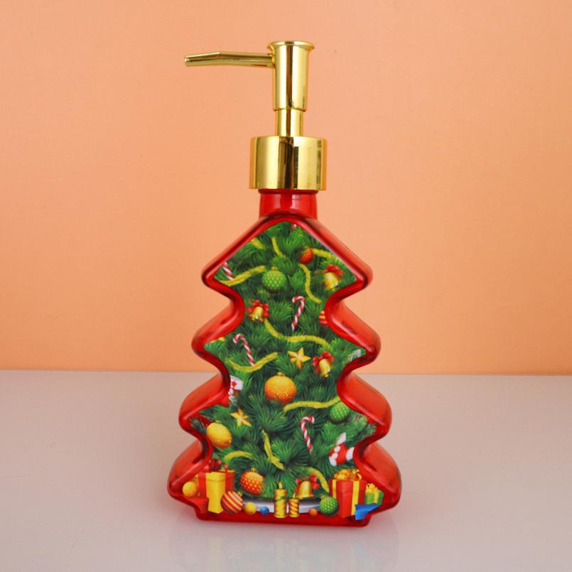 Christmas Glass Soap Dispenser Bottle 300 ml Refillable Pump for Bathroom and Kitchen