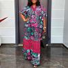 Oversized Women V Collar Half Batwing Sleeve Geometric Print Casual Maxi Kaftan Dress