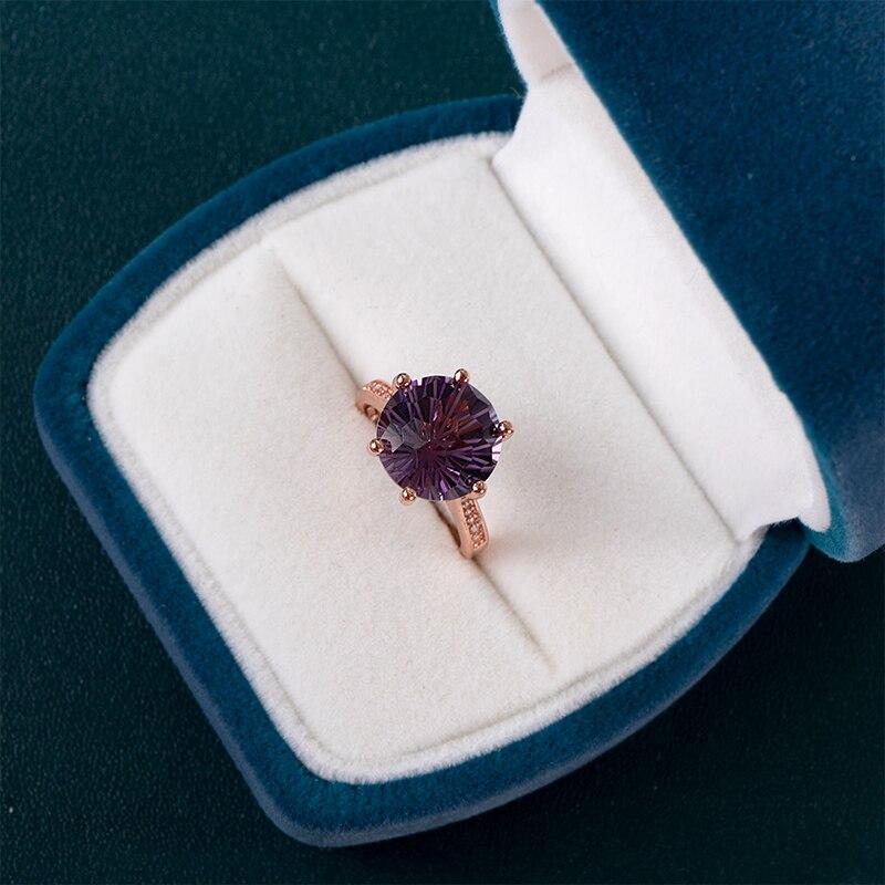 BELLA BOX Кольцо с аметистом и шестью зубцами, фиолетовое кольцо с камнем, цвет розового золота, женские свадебные обручальные кольца на палец, изменяемого размера