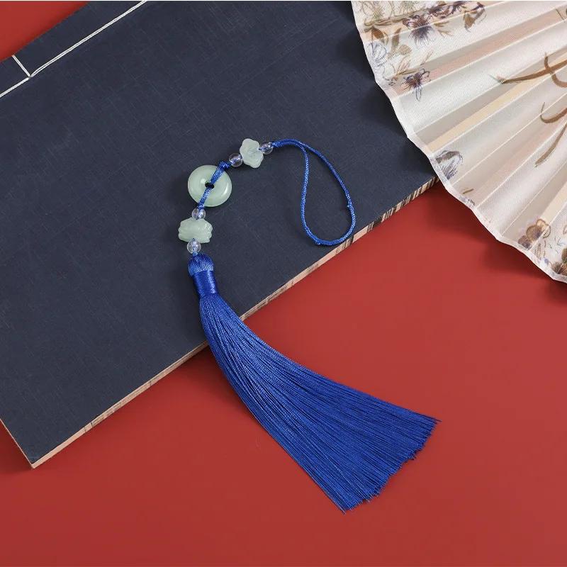Beautiful Tassels Traditional Imitation Jade Colorful Polyester Tassels Home Decoration Handicraft Folding Fan Ornament