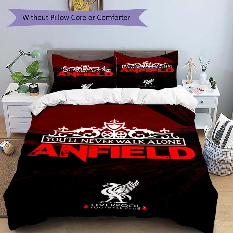 3pcs Duvet Cover Set (1*Duvet Cover + 2*Pillowcase, Without Core),Liverpool F.C Print Bedding Set, Bedroom Decor, All‑Season, Birthday Gift