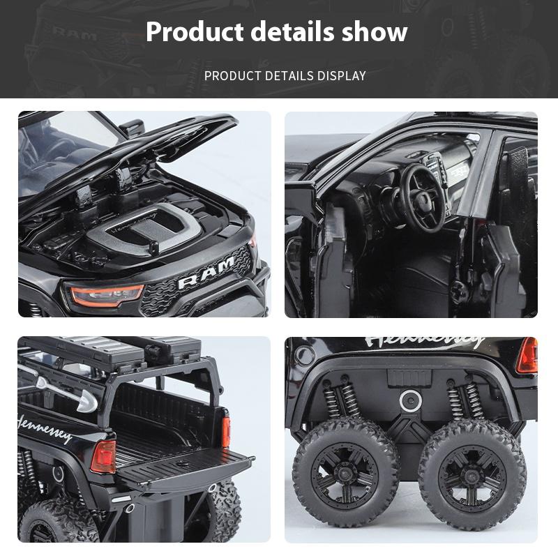 1/32 Scale Dodge Tyrannosaurus Rex RAM 1500 TRX 6*6 Warlord Alloy Miniature Car Diecast Metal Scale Car Model Sound and Light Kid Toy Car