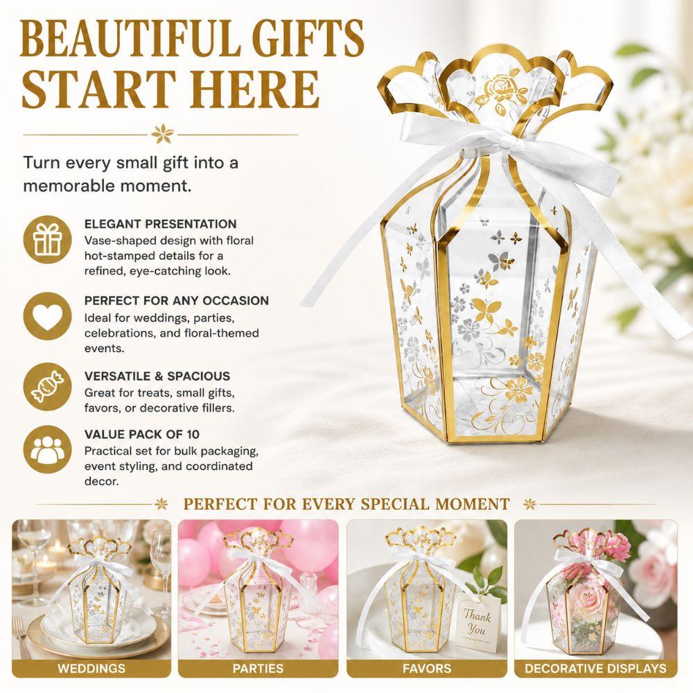 10pcs Vase Shape Party Gift Box Hot Stamped PVC Gift Box Gift Packaging Box Birthday Gift