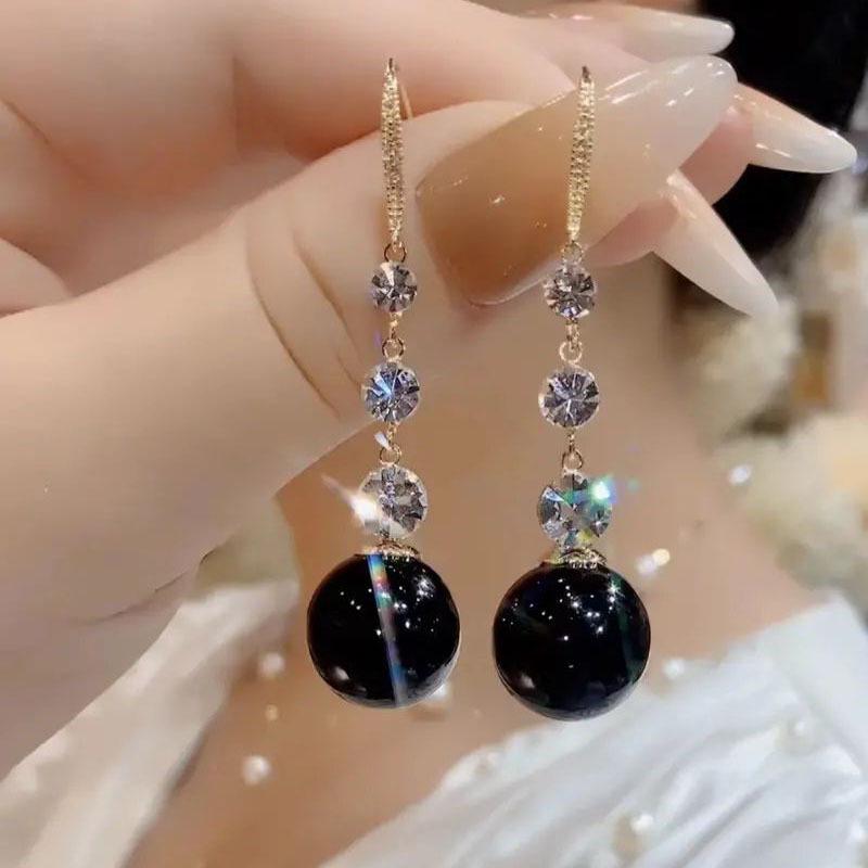 Элегантные серьги с черным жемчугом: Модный, минималистичный дизайн класса люкс для женщин