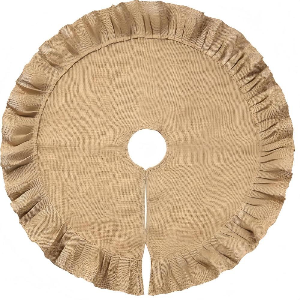 Pleated Edge Jute Christmas Tree Skirt Rustic Xmas Tree Stand Cover Protecting The Floor