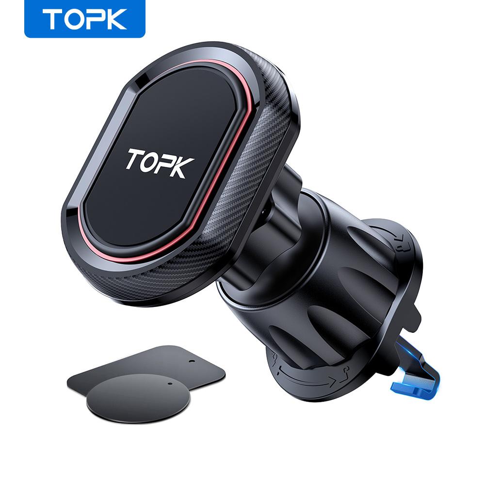 TOPK Magnetic Car Phone Holder 360° Rotation Cell Phone Mount for Air Vent Dashboard Suction Cup Stand for All Phones