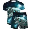 Summer Round Neck 3D Wolf Printed Set Fashionable and Casual Short Sleeved Shorts Men's Clothing Sets Sport Wear