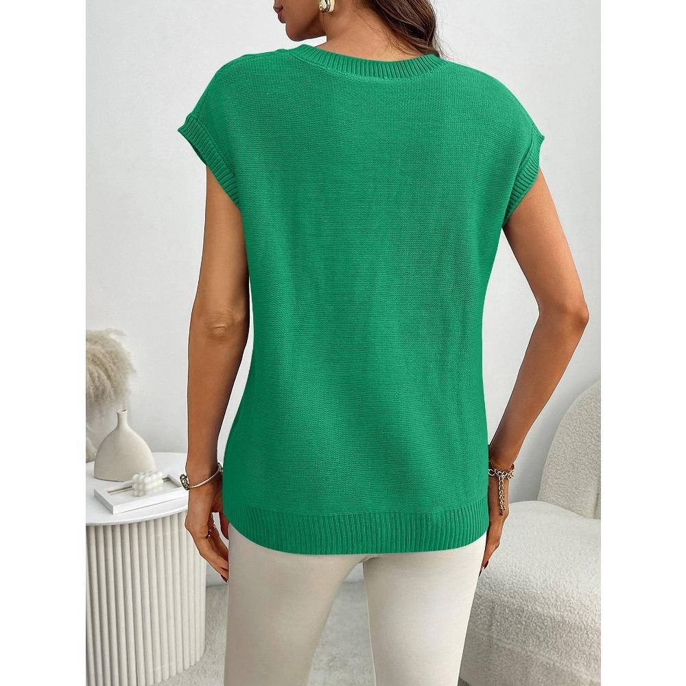 Летний новый свободный свитер без рукавов с V-образным вырезом и витым цветочным узором для женщин