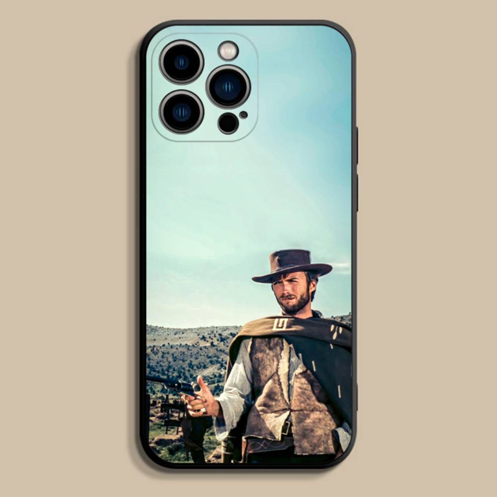 Ковбойский чехол для телефона Clint Eastwood Для iPhone 17,16,15,14,13,12,Pro,Max,Plus,E,SE4,Air,Mini Черный Мягкий Чехол