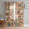 Cartoon Bookshelf Sleeping Cat Tulle Sheer Curtains for Living Room Decoration Window Curtain for Bedroom Voile Organza Drapes