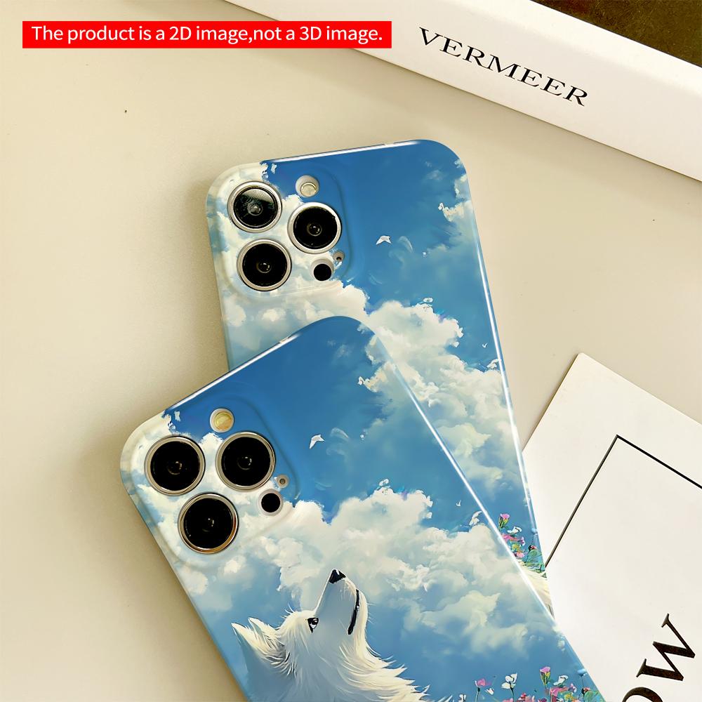 White Wolf in Flower Field Sky All inclusive film hard phone case, compatible with iPhone 18 Pro Max 17 16 15 14 13 12 11