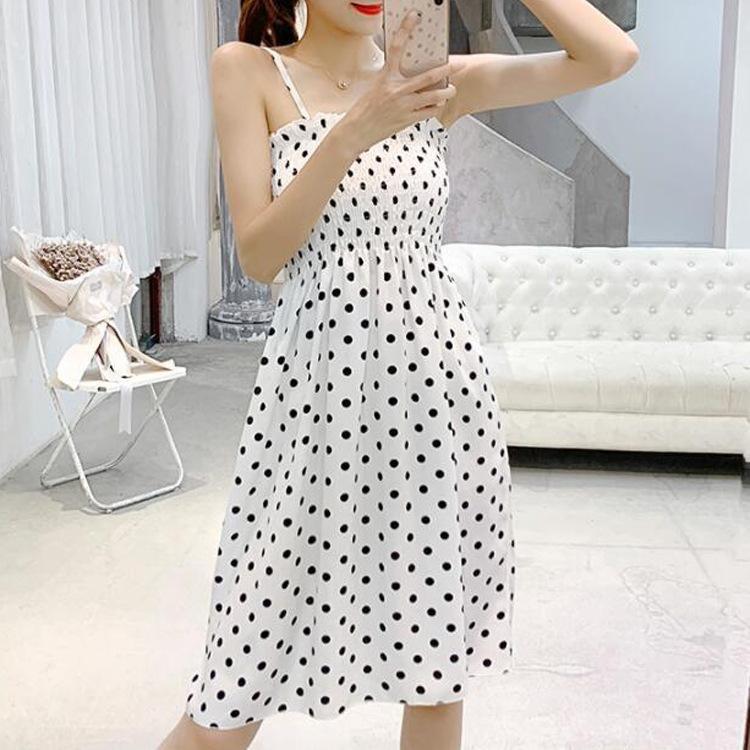 2023 Summer Floral Printed Chiffon Mini Dress Women Casual Fashion Spaghetti Strap Sleeveless Elastic High Waist Dress