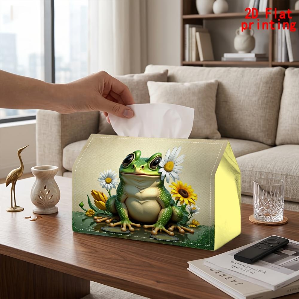 2D Flat 1pc, Tissue Box. Frog Sitting in Flowers Pattern Napkin Dispenser, Reusable, Daily Desktop Tissue Organizer, Suitable for Kitchen Living Room