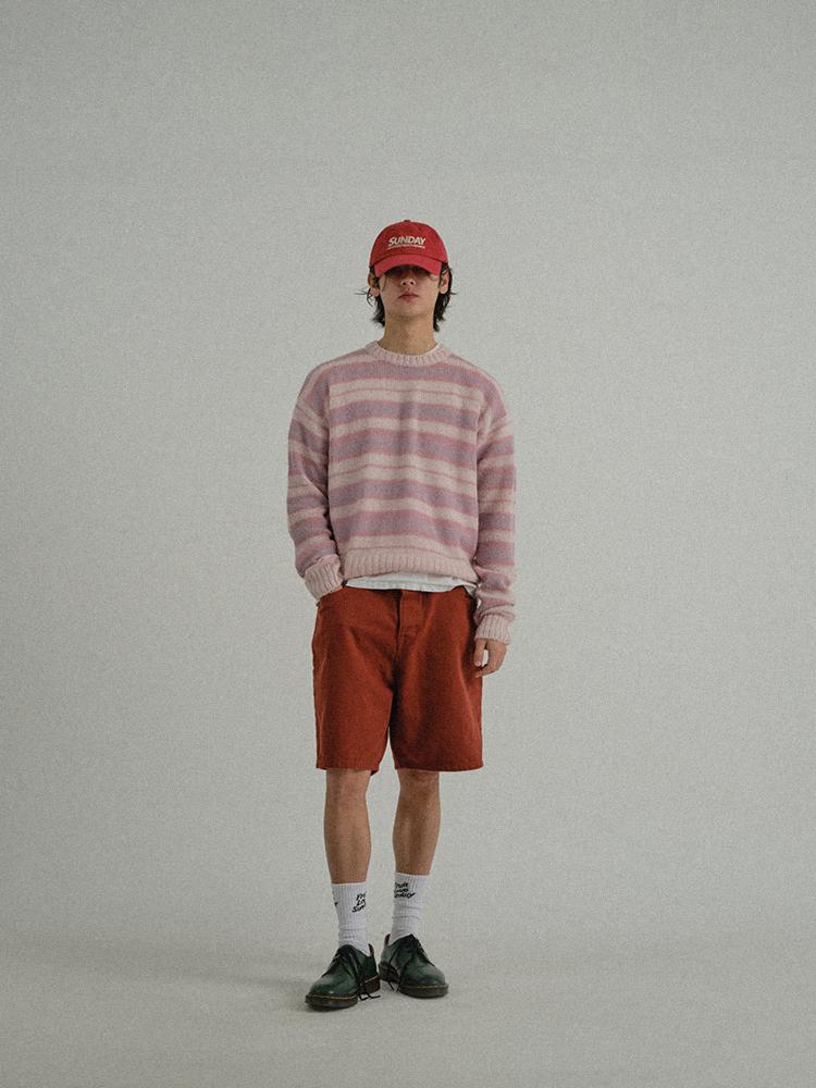 SUNDAY FRUIT MARKET Stripe Sun Knit Crew Pink
