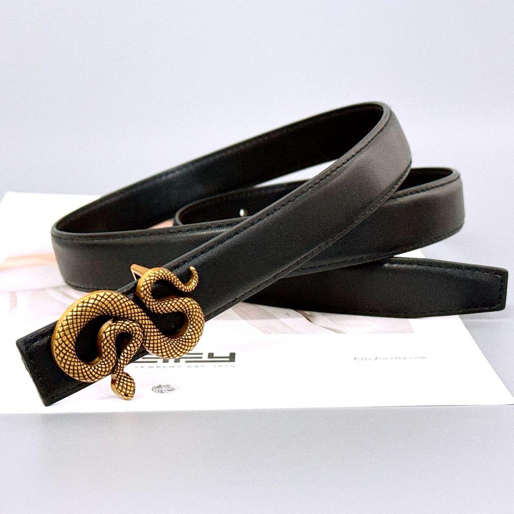 Черный сетчатый ремень с ретро-пряжкой в виде золотой змеи: Элегантный европейско-американский модный аксессуар для женщин