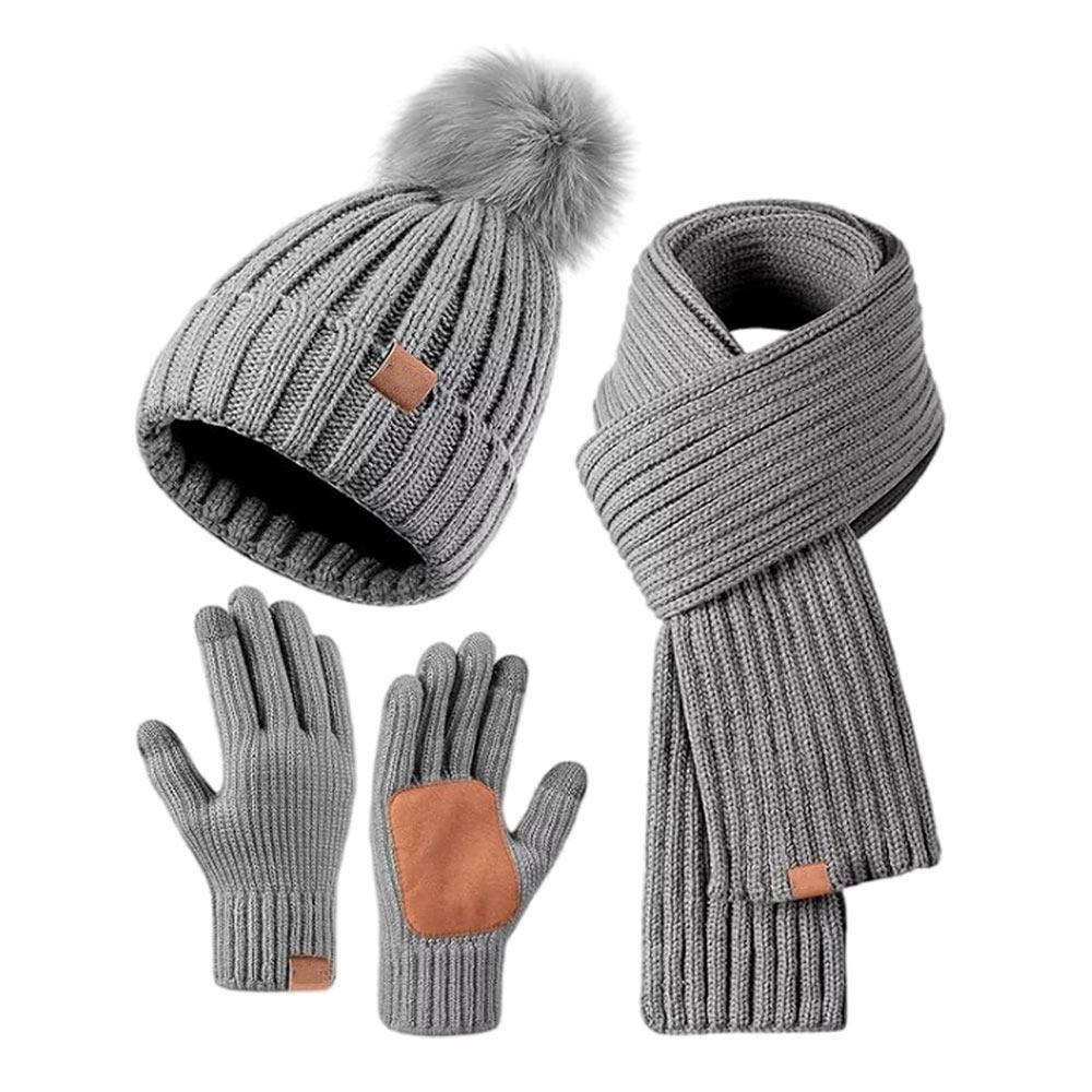 3 шт./набор Нескользящие женские шапки шарф перчатки набор Защита ушей Перчатки для сенсорного экрана для мужчин женщин