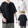 Men's Imitation Cotton Linen Style Loose Short Sleeve T-shirt Solid Shirts Casual Top Tee Shirt