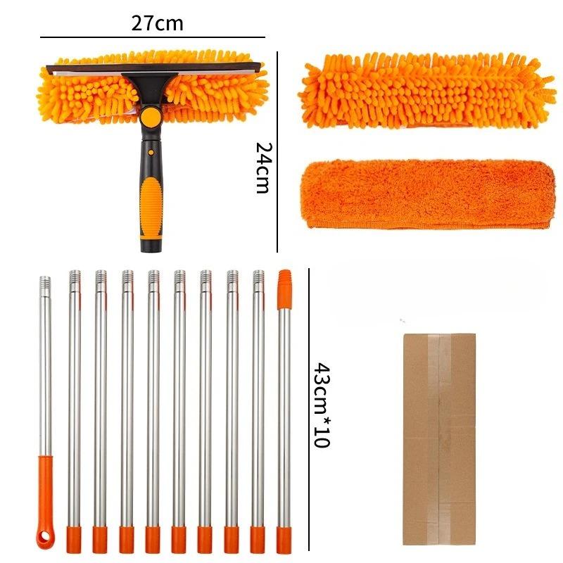 Extended Window Cleaning Kit 2 in 1 Double Sided Glass Squeegee Cleaner Duster Mop 180° Swivel Window Glass Cleaning Tools