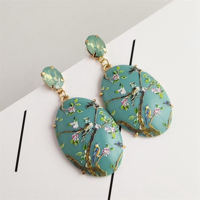 Long Geometric Resin Pendant Earrings for Women Drop Earrings Hand Painted Jewelry
