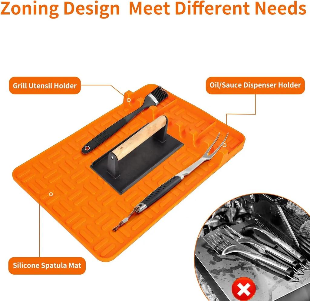 2pcs BBQ Silicone Griddle Tools Mat for Blackstone,Spatula Mat with Drip Pad Grill Mat,Side Shelf Mat for Blackstone