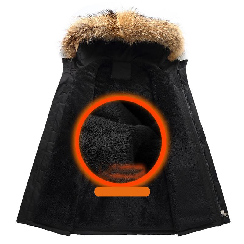 Plus Size Pie Overcome Men's Winter Mid-length Plus Velvet Thickened Warm Plus Fat Plus Large Hooded Cotton Coat Fat Man's Cotton Coat 4XL-10XL