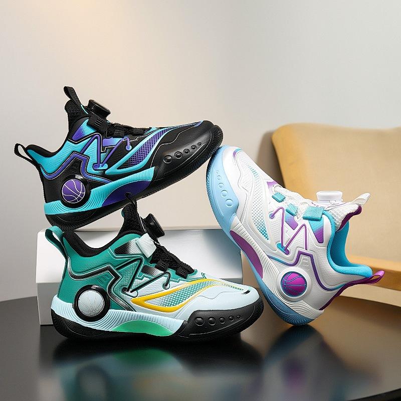 New autumn and winter basketball shoes for boys, featuring a leather upper, designed for elementary school students, and offering durability for