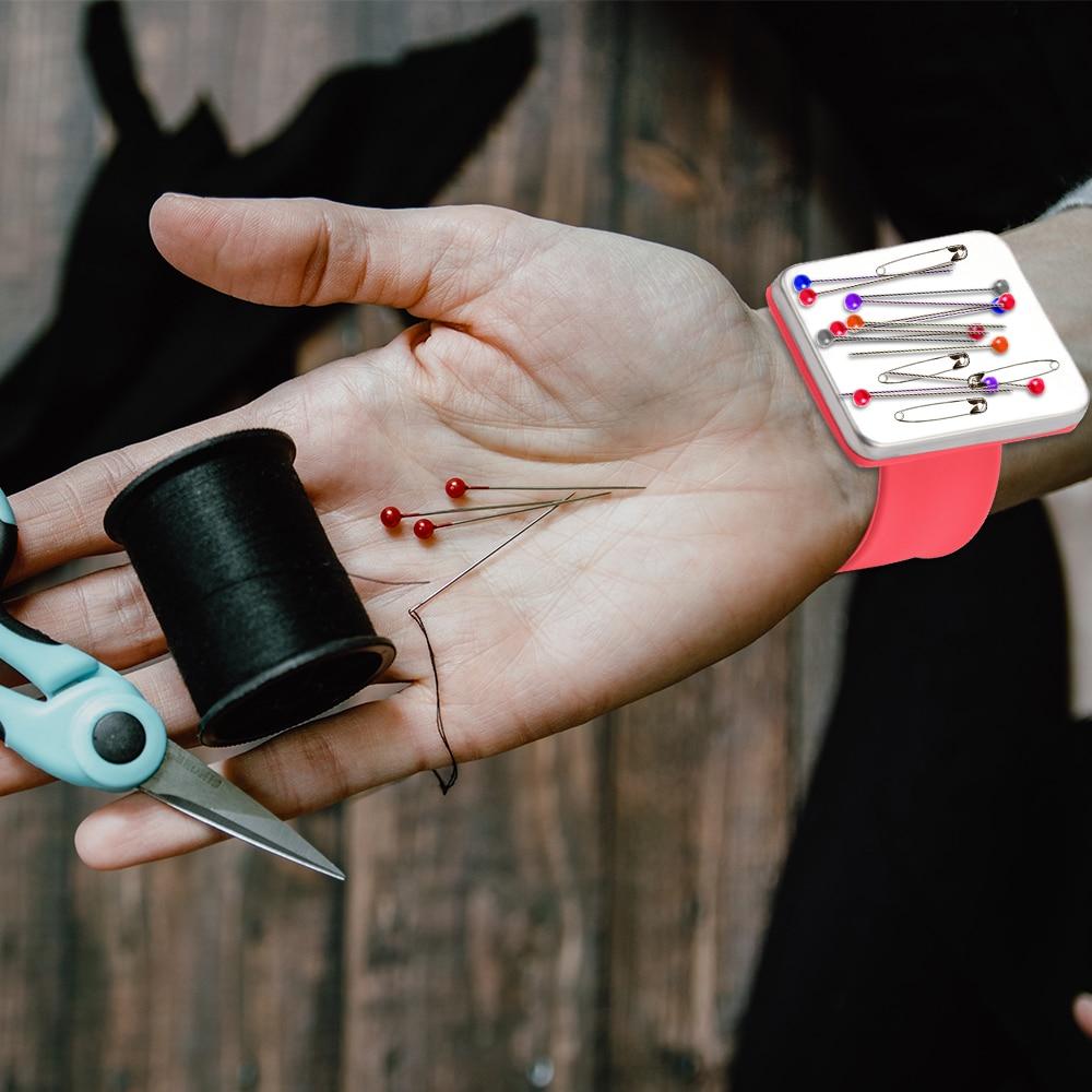 Магнитная подушка для швейных булавок, силиконовая подушечка для иголок на запястье, безопасный браслет, подушка для булавок, подушка для хранения швейных булавок, держатель для булавок на браслете