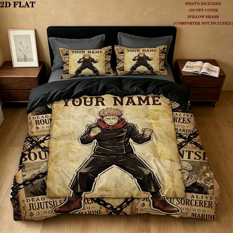 Custom Name,Itadori Yuji Pattern Bedding Home Decoration Birthday Gift ( 1 duvet cover + 2 pillowcase, without core),fan merchandise.