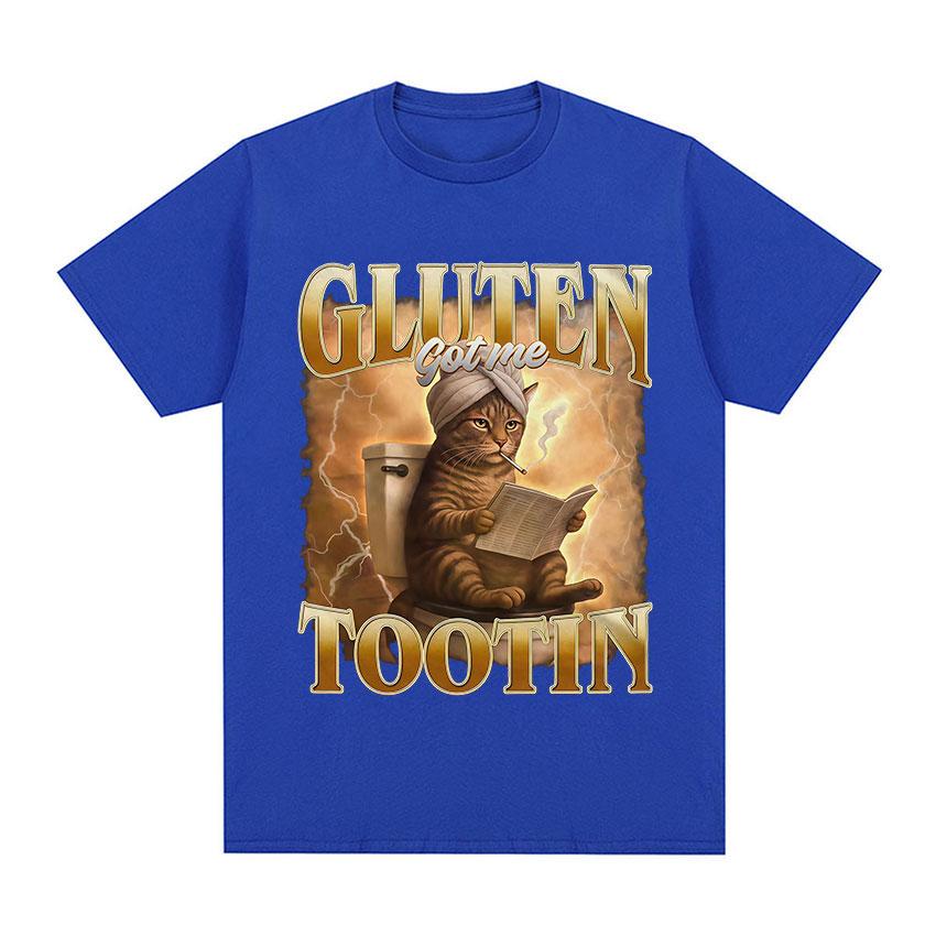 Funny Cat Shirt Gluten Got Me Tootin Meme TShirt Unisex Women Vintage Aesthetic Cotton T Shirts Fashion Oversized Clothing T Shirt