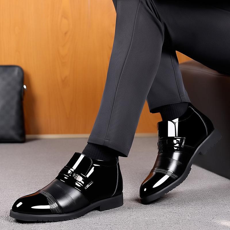 Мужские высокие кожаные туфли без застежек: Теплая, модная зимняя обувь для деловых и повседневных образов