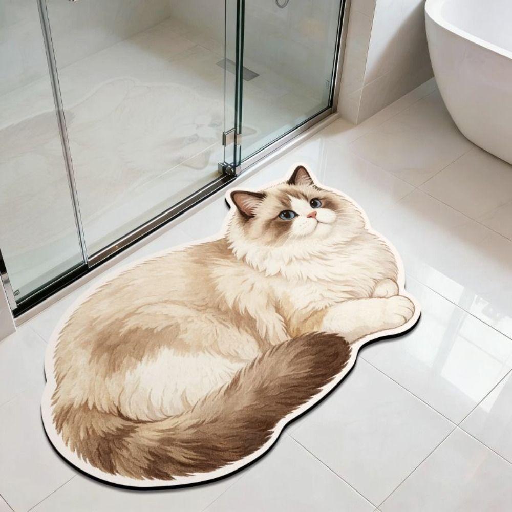 Non-slip Cute Cat Floor Mat 40*60cm Bedroom Door Small Rug Durable Floor Mat for Table Bedside