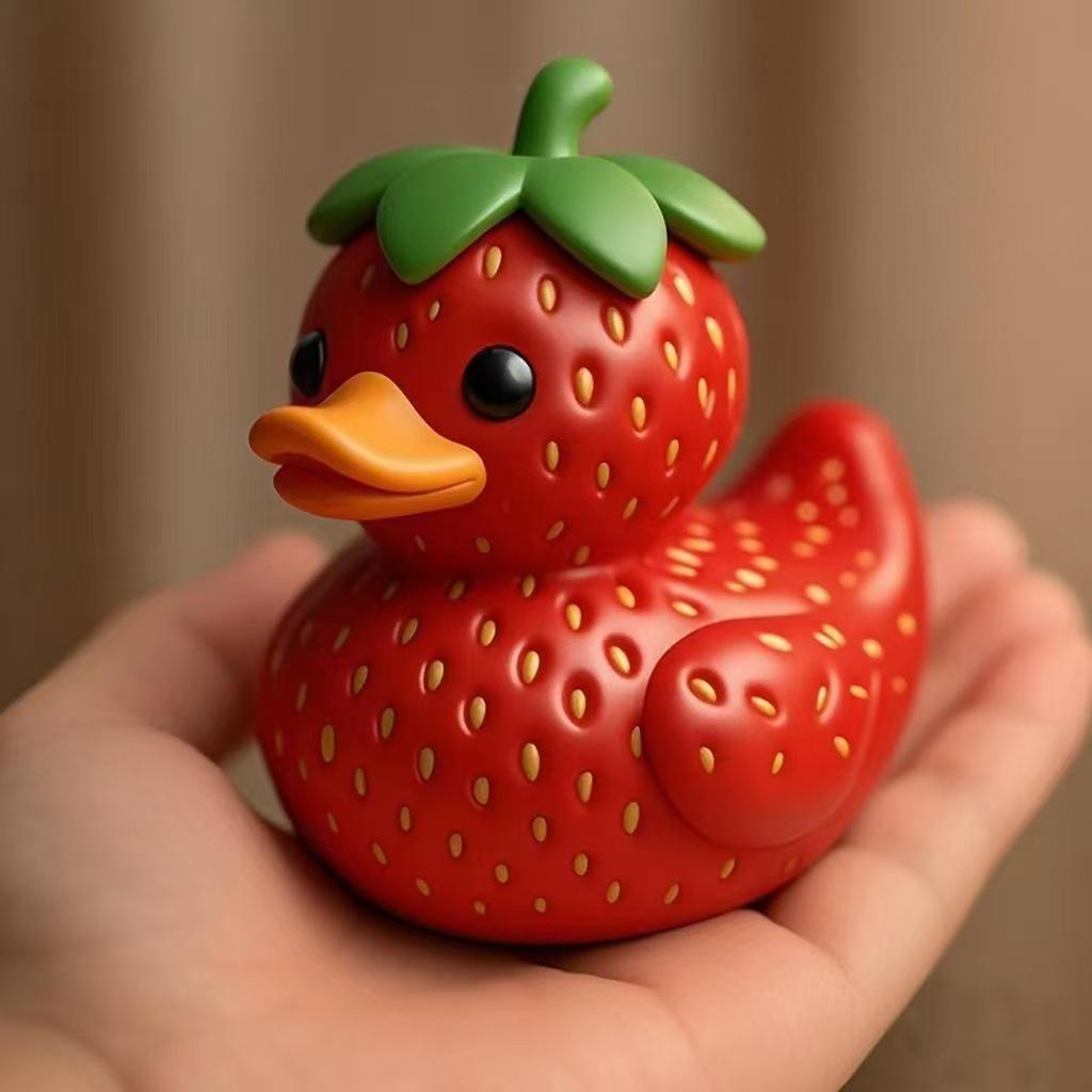 Fruit Duck Resin Figurines Set - Mini Cute Strawberry Ducks Decor for Desk, Garden Party Favors