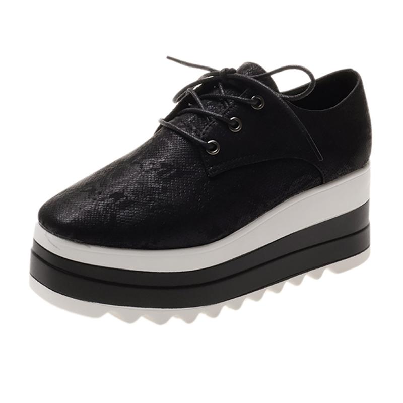 Мокасины из искусственной кожи со змеиным узором, женские, на толстой платформе, со шнуровкой, броги, женские, больших размеров, нескользящие, на толстой подошве, оксфордские туфли