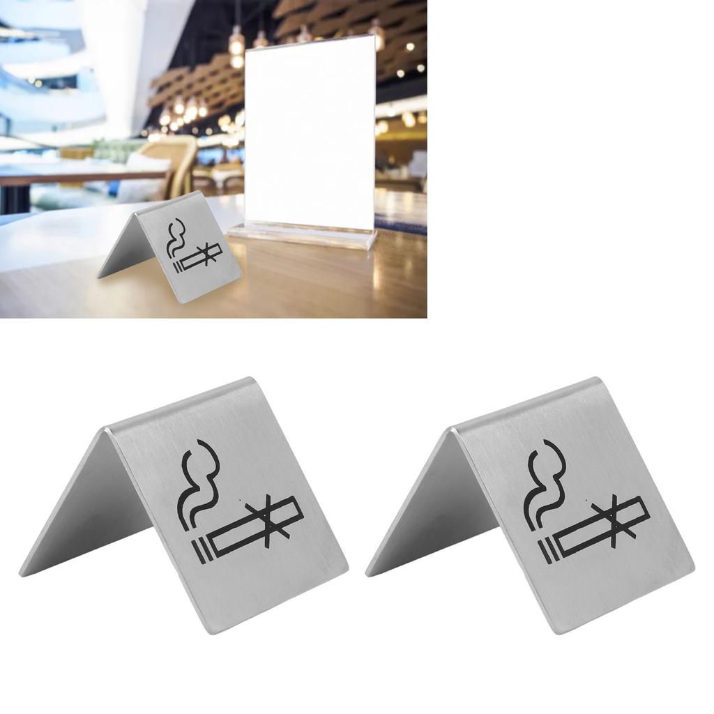 No Smoking Table Sign Stainless Steel Double Sided Tent