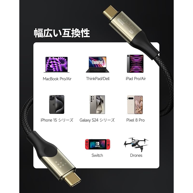 VOLTME USB Type-C Cable 240W/5A Super Fast Charging [8K@60Hz Video Output] 40Gbps High Speed Data Transfer C To Prevention of Disconnection Nylon