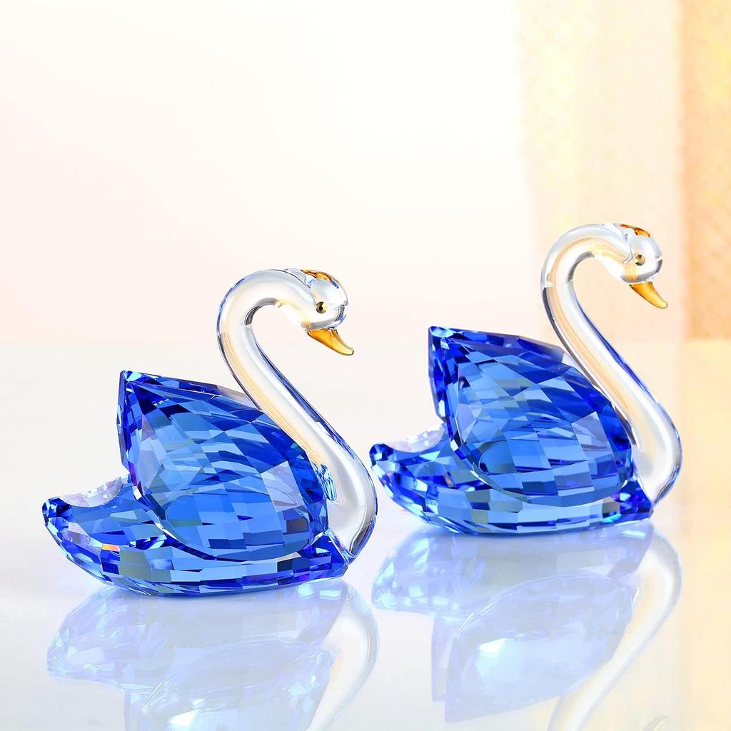 DOJOZ Crystal Swan A Pair Valentines Day Sweet Gifts Sparkle Figurine Collection Paperweight Table Centerpiece Ornament (Blue)