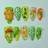 24Pcs Forest Mushroom Caterpillar Almond Press On Nails Cute Gift For Girls And Friends