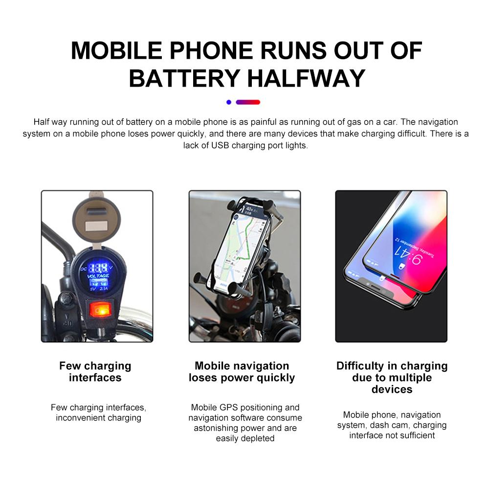 PD QC3.0 USB быстрое зарядное устройство для мотоцикла, водонепроницаемый разъем типа C с вольтметром для мобильного телефона, цифровая зарядка