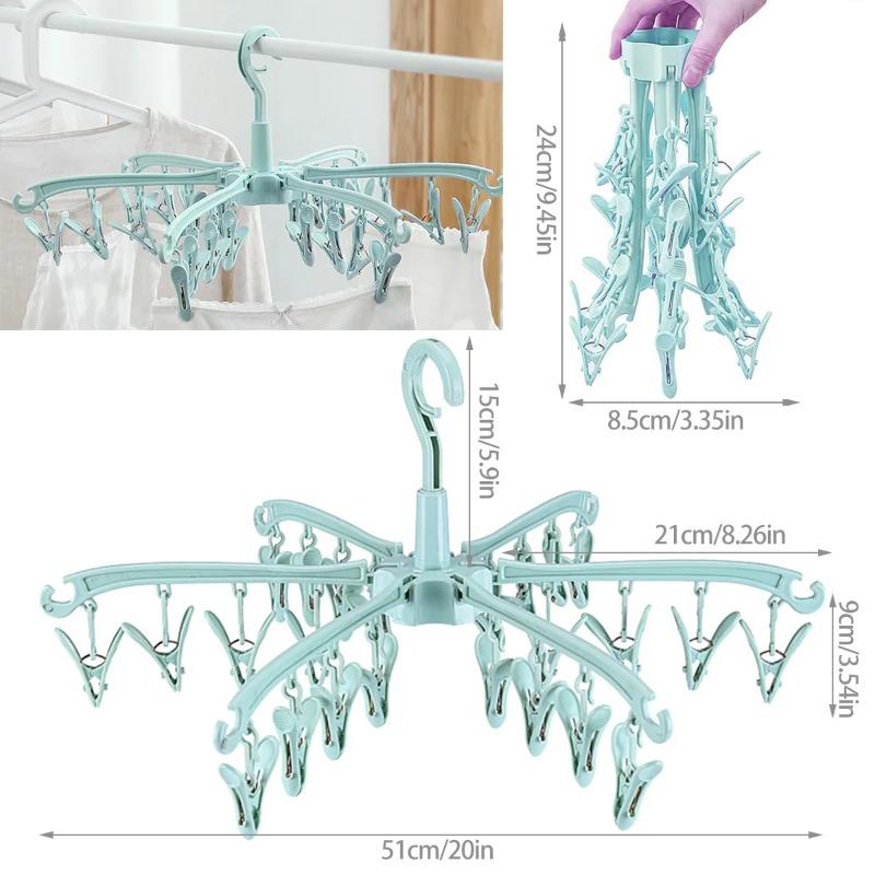 Folding Clothes Dryer Rotatable Hanger Windproof Socks Underwear Drying Rack Home Storage Laundry Rack 24 Clips