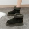 Обувь для женщин 2024 Новые Высококачественные Слипоны До середины икры Теплые Женские Сапоги Однотонные Круглый носок Флок Низкий каблук