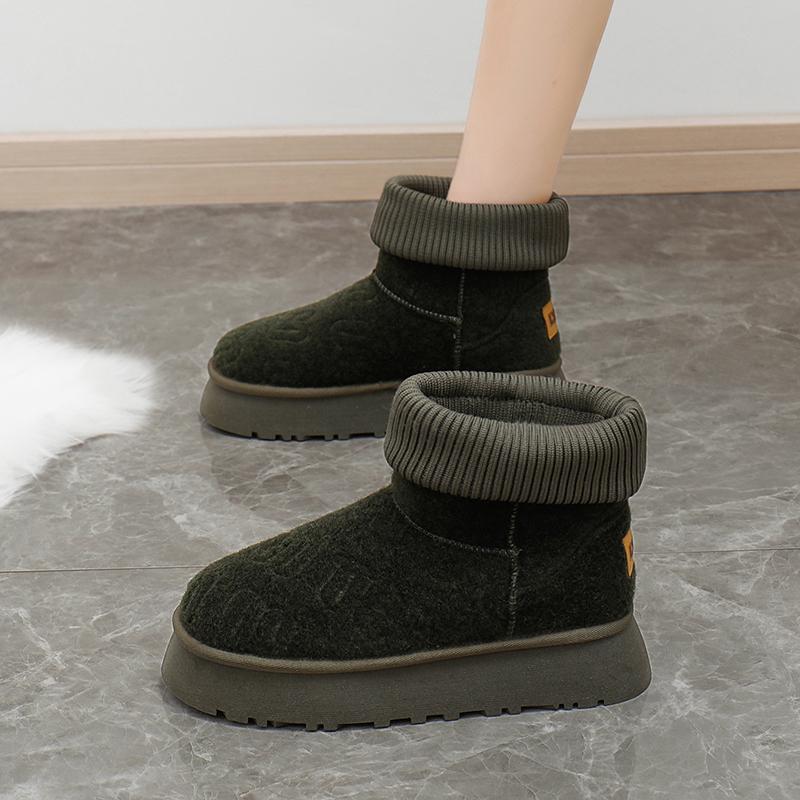Модная обувь для женщин 2024 Новые высококачественные слипоны до середины икры Теплые женские сапоги Однотонные Круглый носок Флок На низком каблуке