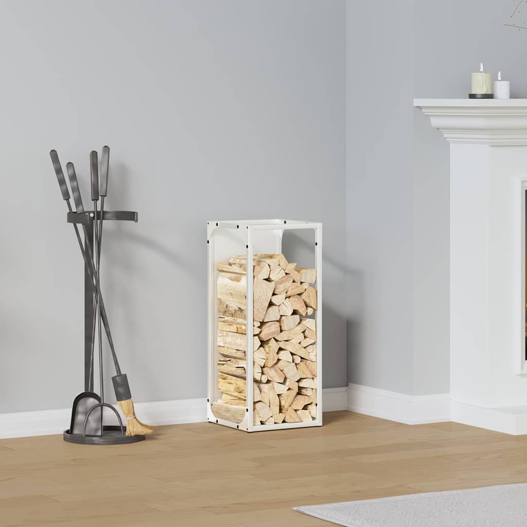 Firewood Rack White 25x25x60 cm Cold Rolled Steel
