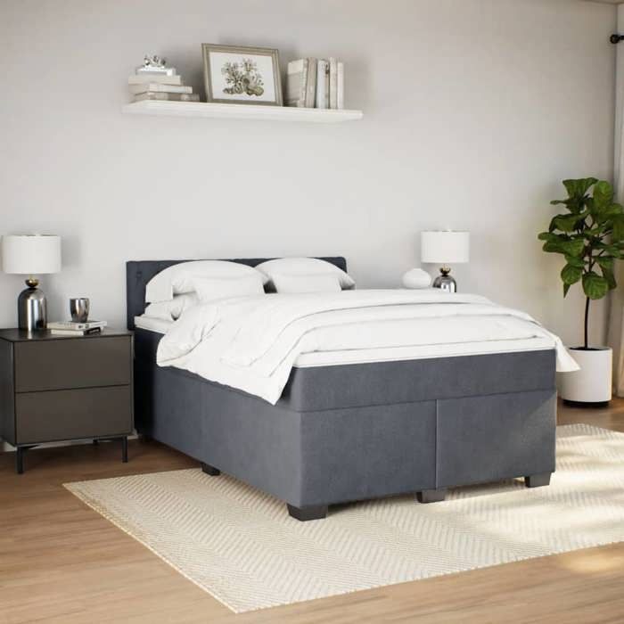 Maison Exclusive - Sommier à lattes de lit et matelas Gris foncé 140x190cm Velours