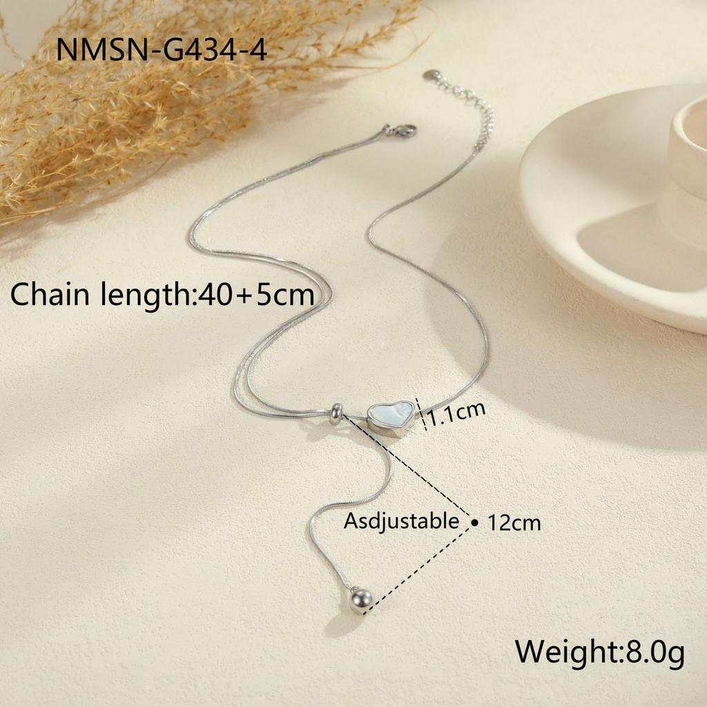 GEMCHIC Women's Heart Mother of Pearl Pendant Stainless Steel Y-Chain Necklace Fashion Jewelry