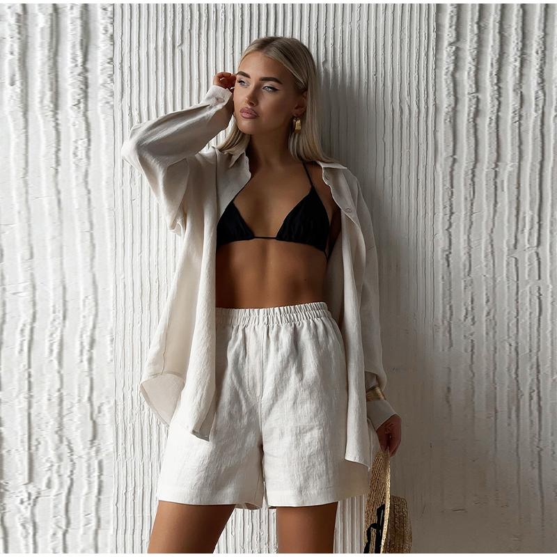 Модная свободная блузка с длинным рукавом и лацканами, комплект из 2 предметов, элегантный однотонный женский костюм со шнуровкой и брюками, новые женские наряды для отдыха на улице