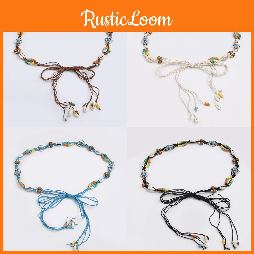 Bohemian Waist Cord With Embellished Shells And Wooden Beads For Beach And Vacation Accessories