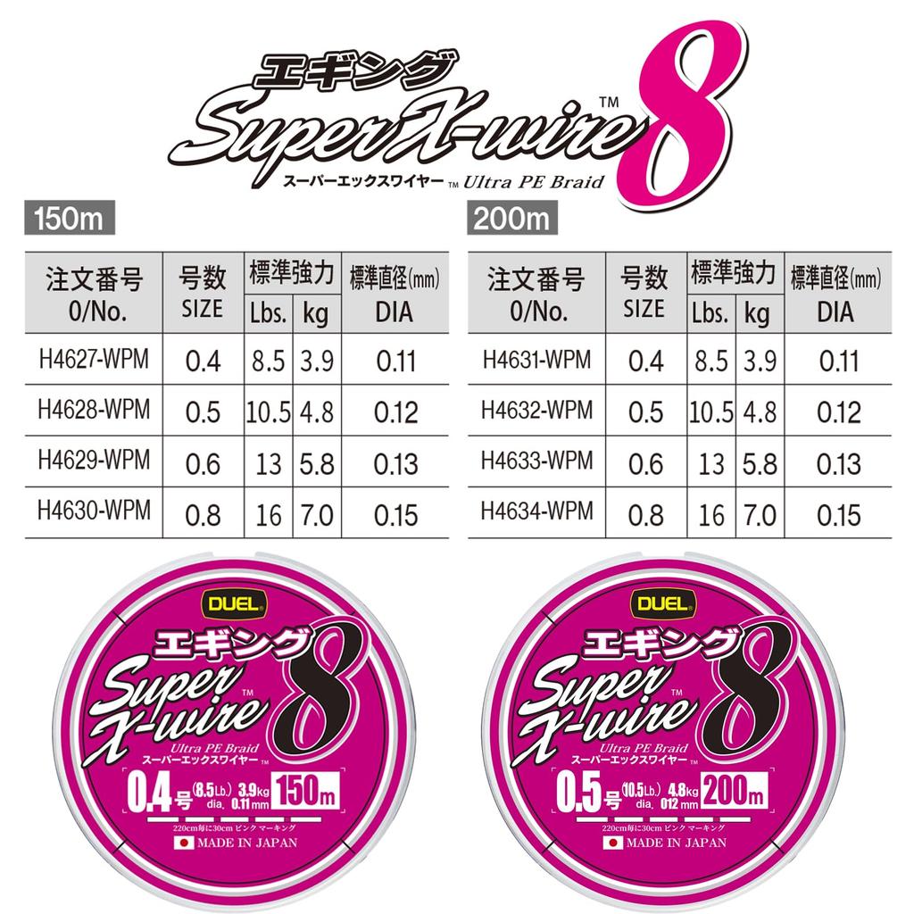 DUEL Плетеный шнур PE Super X Wire 8 Eging 200 м Белый с розовой маркировкой 0.4 Цвет