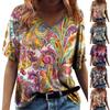 Women Fashion Casual Tops Printed Short Sleeve Shirts V Neck Pullover T Shirts