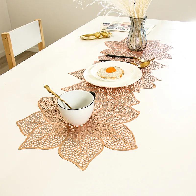 PVC Table Flag Long Solid Color Bronzing Table Flag Linen Creative Irregular Flower Nordic Light Luxury Decoration