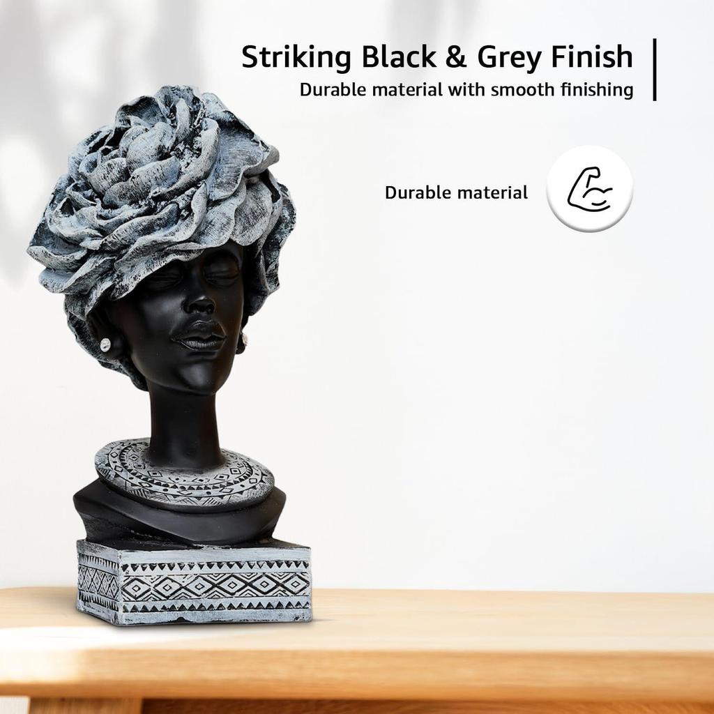 Graceful Afro-Inspired Woman Figurine | A Celebration of Culture & Beauty | Elevate Your Décor with Timeless Elegance – Pack of 1, Black & Grey